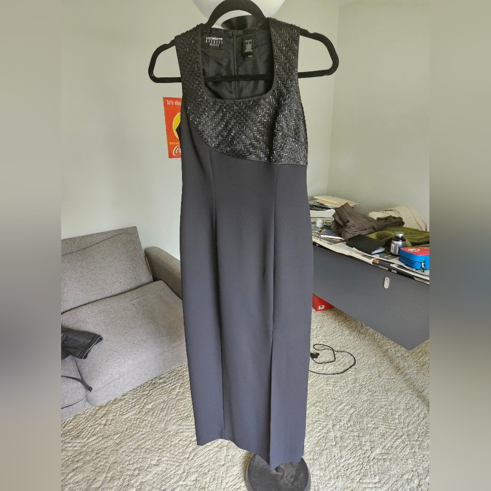 Liz Claiborne Black Maxi Gown Petite Beaded SIZE 2